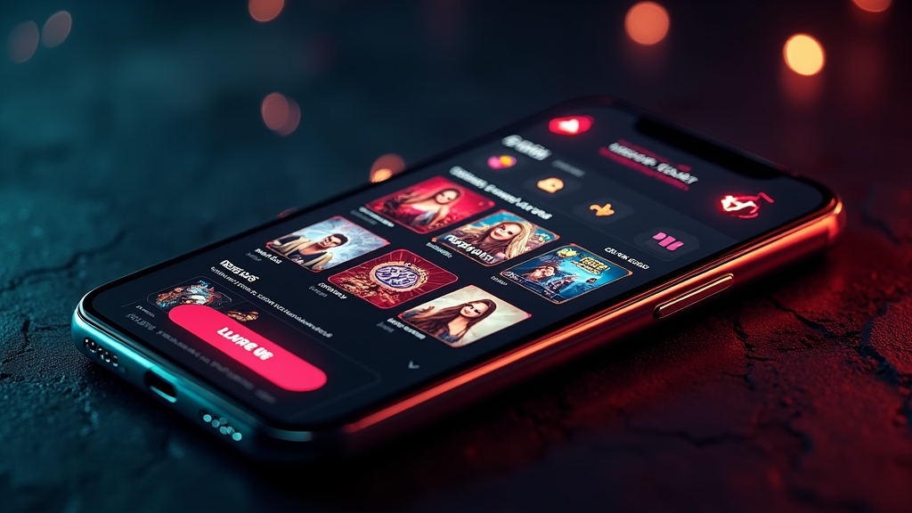 Mobile casino app lobby with game tiles and account menu on a smartphone